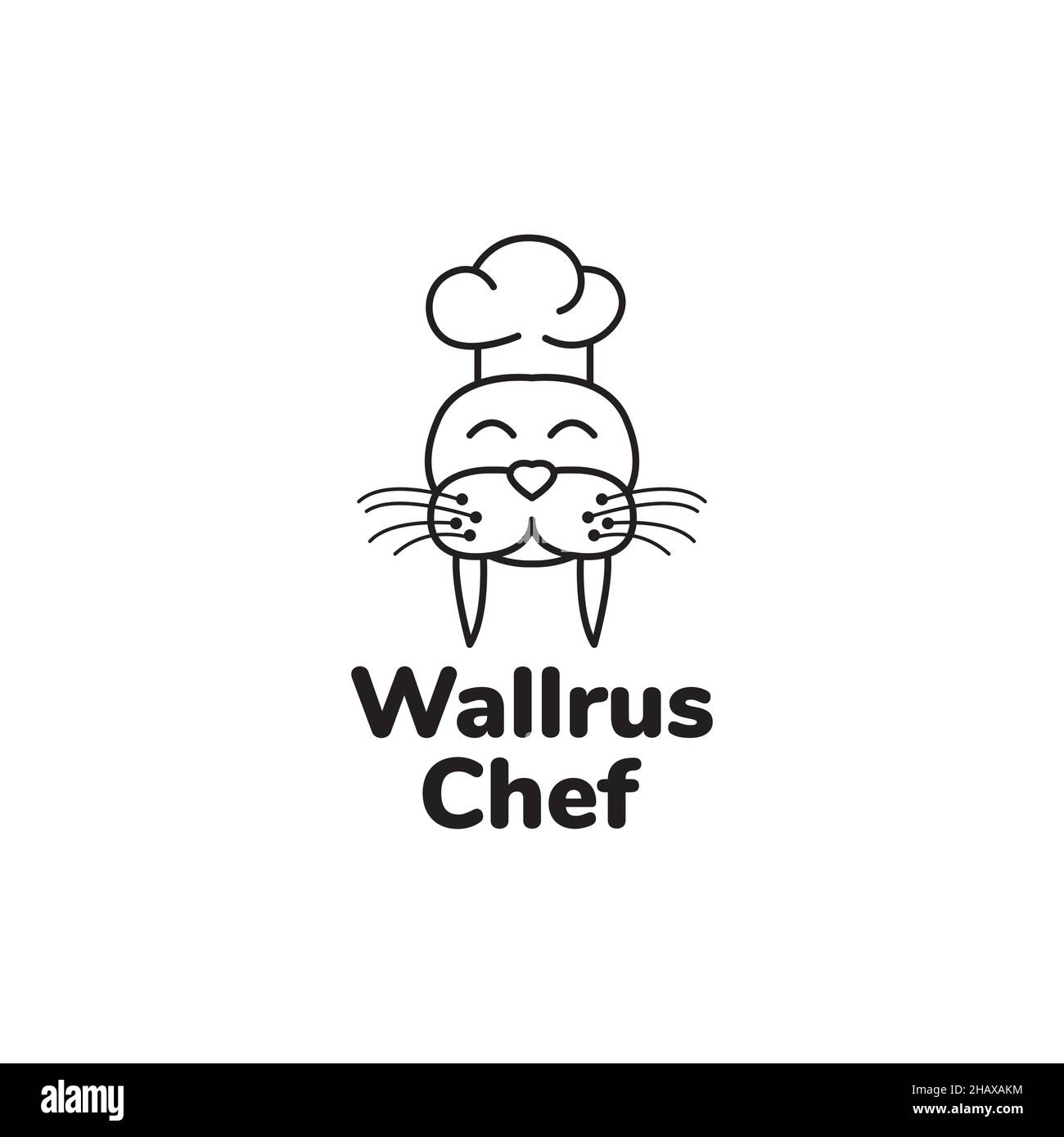 walrus chef cute logo symbol icon vector graphic design illustration idea creative Stock Vector