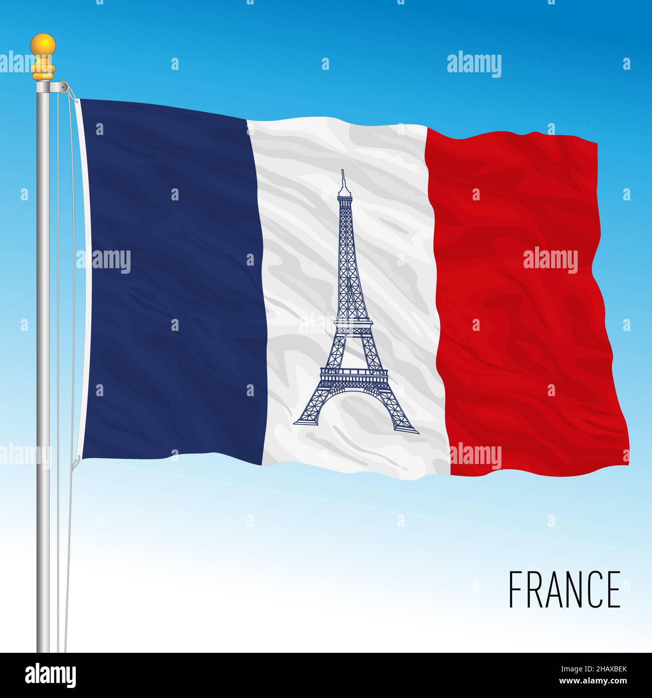 Fancy France flag with Eiffel tower symbol in the center, vector illustration Stock Vector