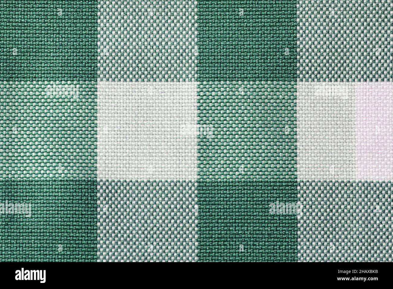 Close up of green and white checkered cotton fabric Stock Photo