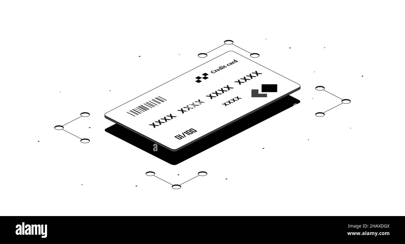 Credit card. Black and white isometric 3d illustration isolated on white background. Stock Photo