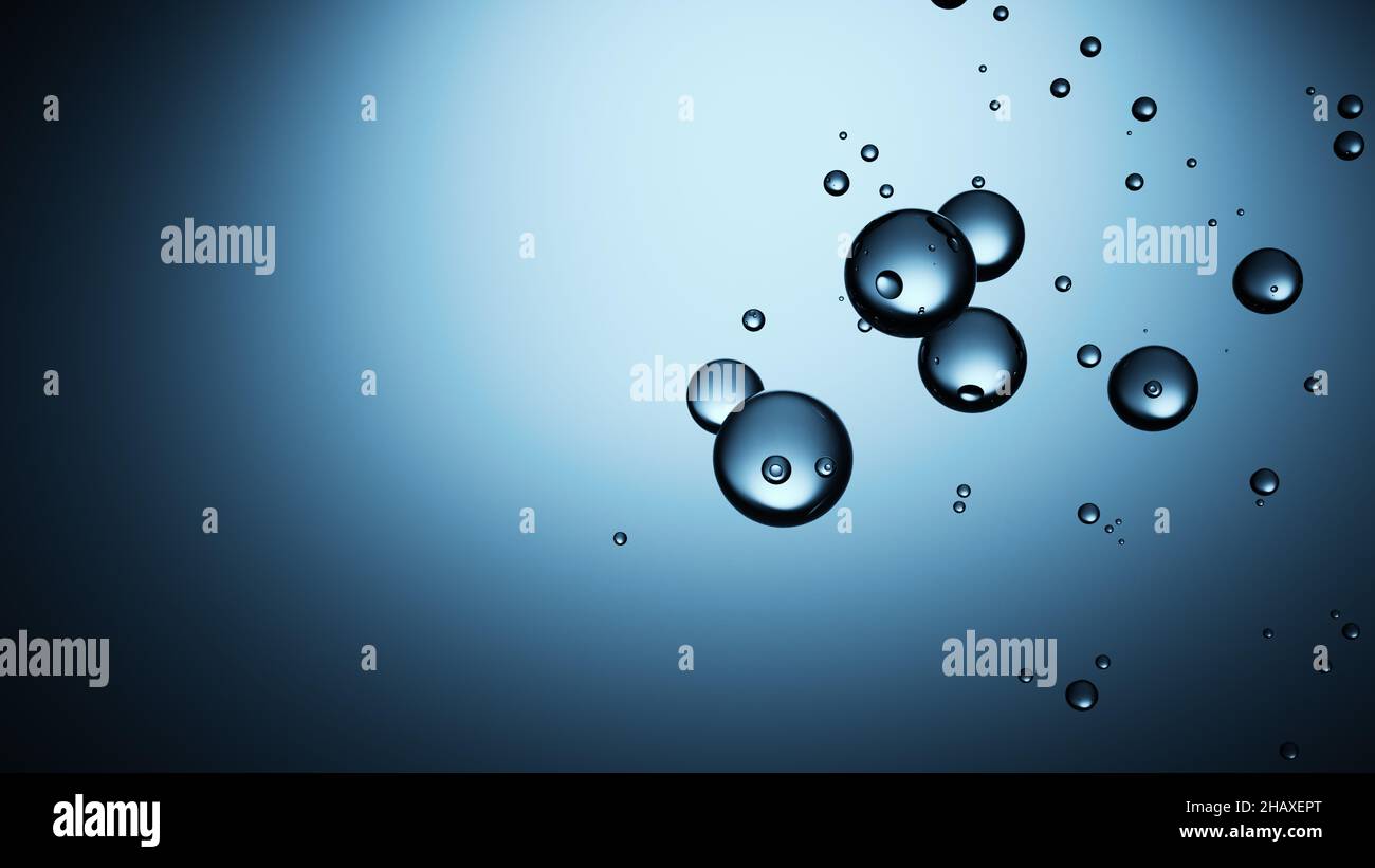 Pure fresh water bubbles background float with clear bright blue copy space background Stock Photo