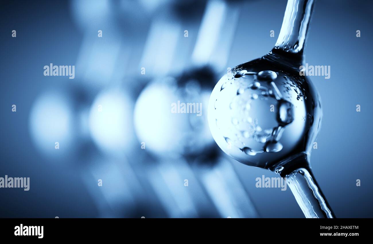 Blue science molecules or atoms background. Abstract structure 3d double molecule background Stock Photo