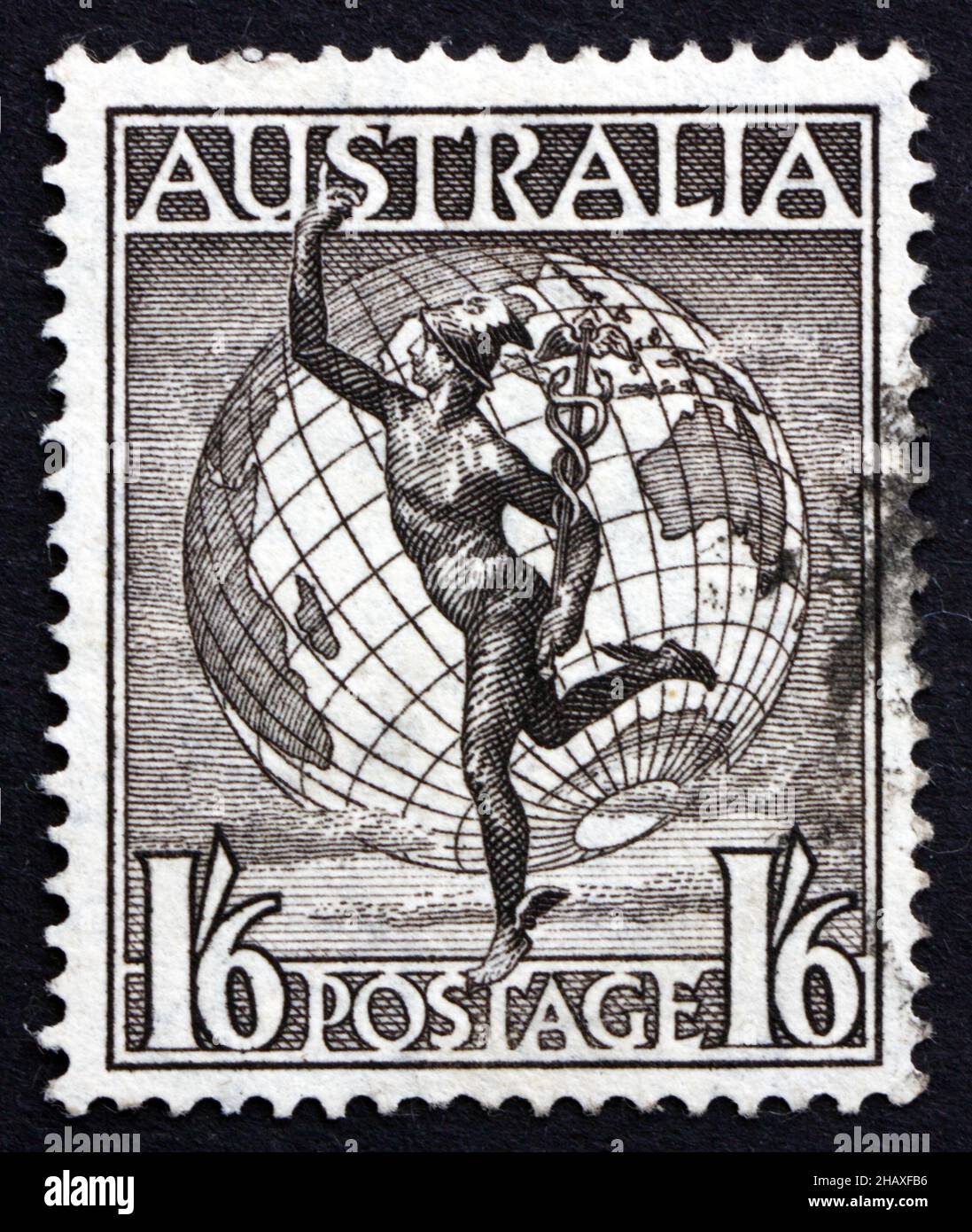 AUSTRALIA - CIRCA 1949: a stamp printed in the Australia shows Mercury and Globe, circa 1949 Stock Photo