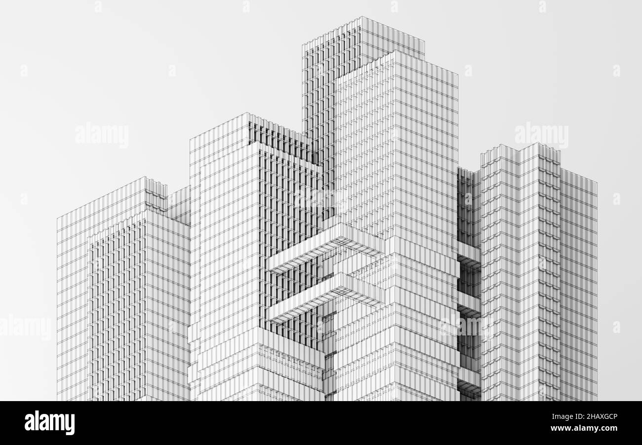 Urban building during the day, modular building,3d rendering. Computer digital drawing. Stock Photo