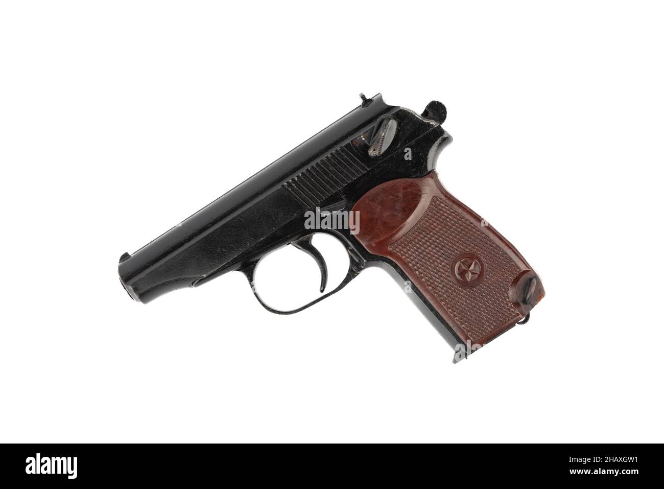 Top view of an old Makarov pistol. Copy space. Stock Photo