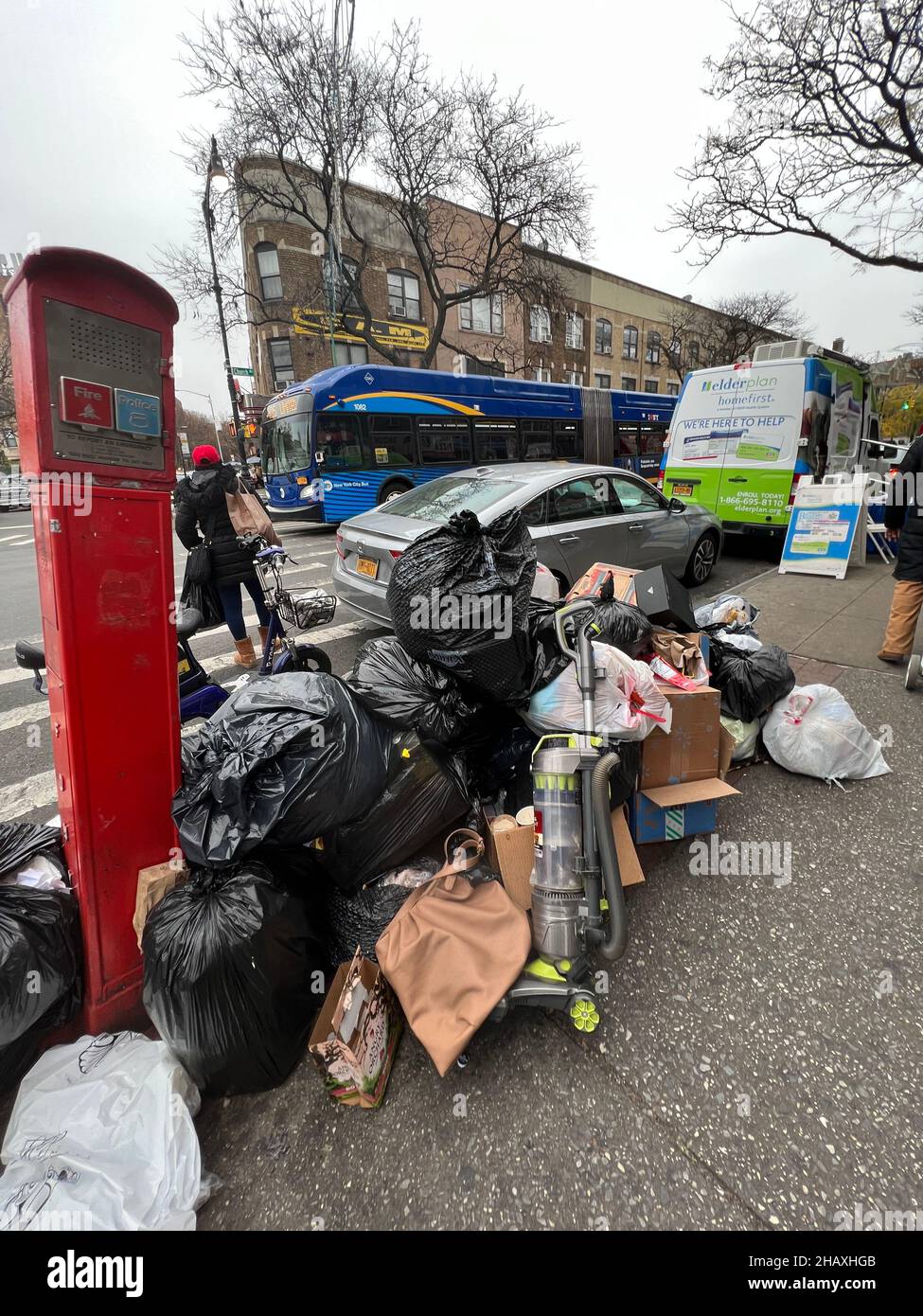 Street garbage waiting for collection is a common sight in New York