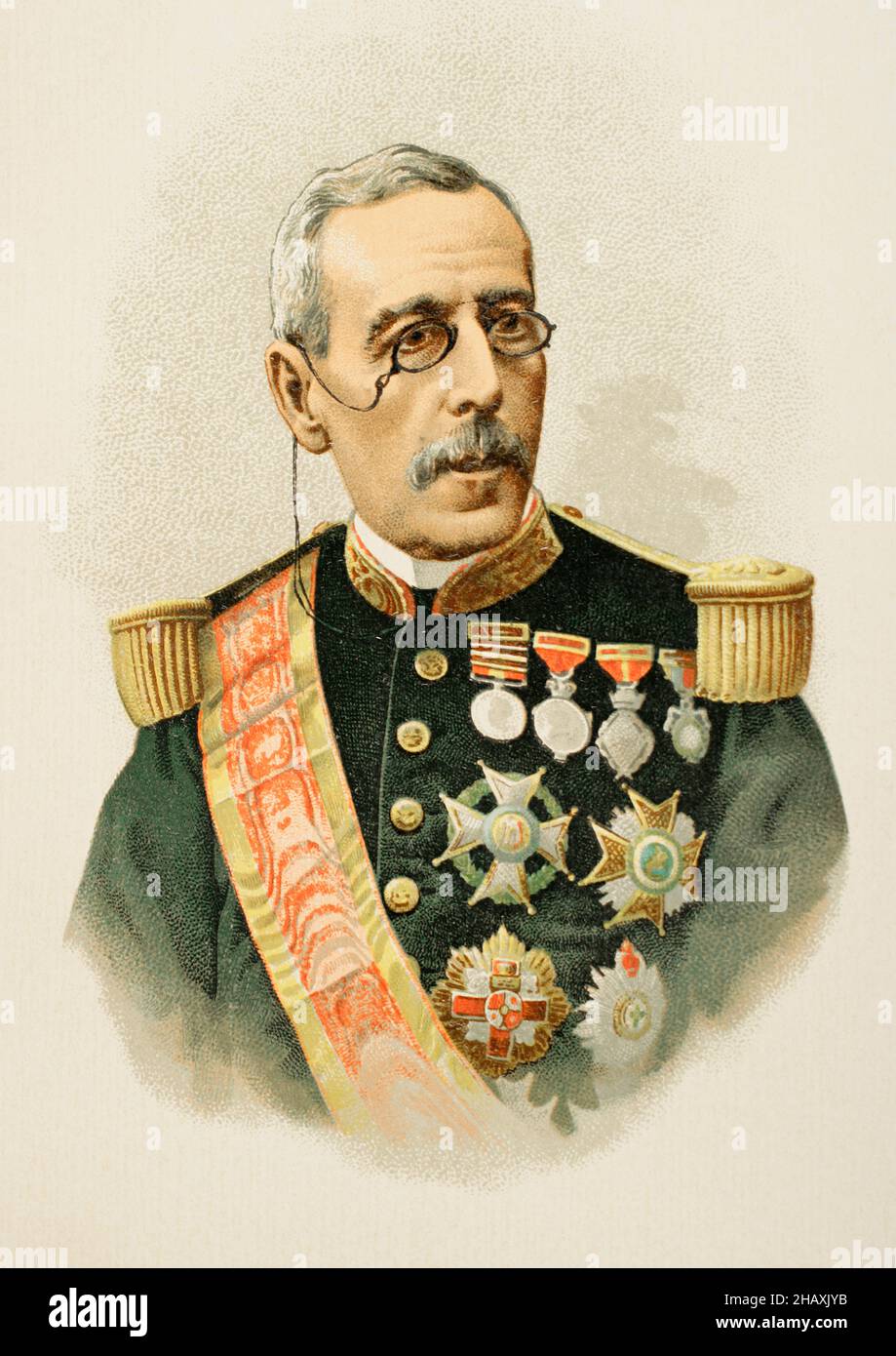 Joaquín Jovellar y Soler (1818-1892). Spanish general and politician. President of the Spanish government in 1875. Governor and Captain General of Cuba (1873-1874, 1876-1878). Governor-General of the Philippines from 1883 to 1885. Portrait. Chromolithography. 'Historia General de España (General History of Spain), by Miguel Morayta. Volume IX. Madrid, 1896. Stock Photo