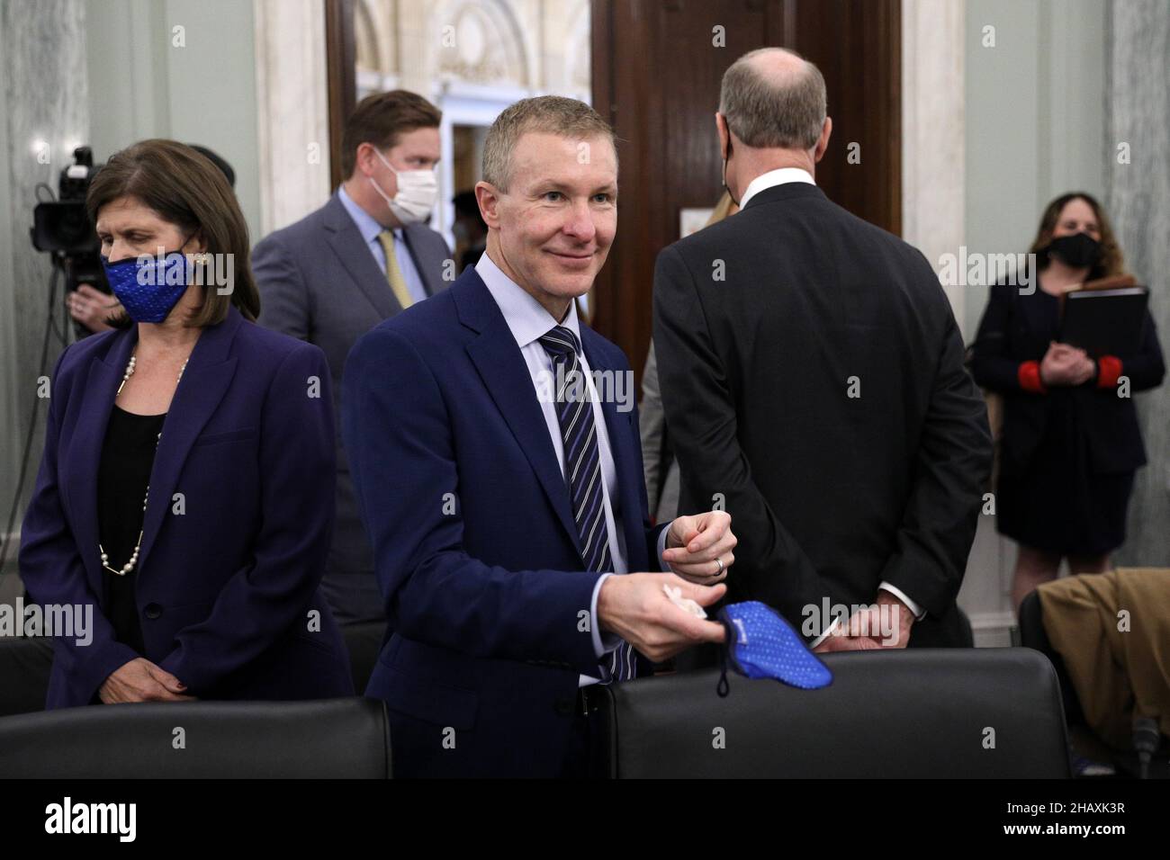Washington, United States. 15th Dec, 2021. United Airlines CEO Scott Kirby glances before testifying at a Senate Commerce, Science, and Transportation oversight hearing to examine the airline industry on Capitol Hill in Washington, DC, on Wednesday, December 15, 2021. Pool Photo by Tom Brenner/UPI Credit: UPI/Alamy Live News Stock Photo
