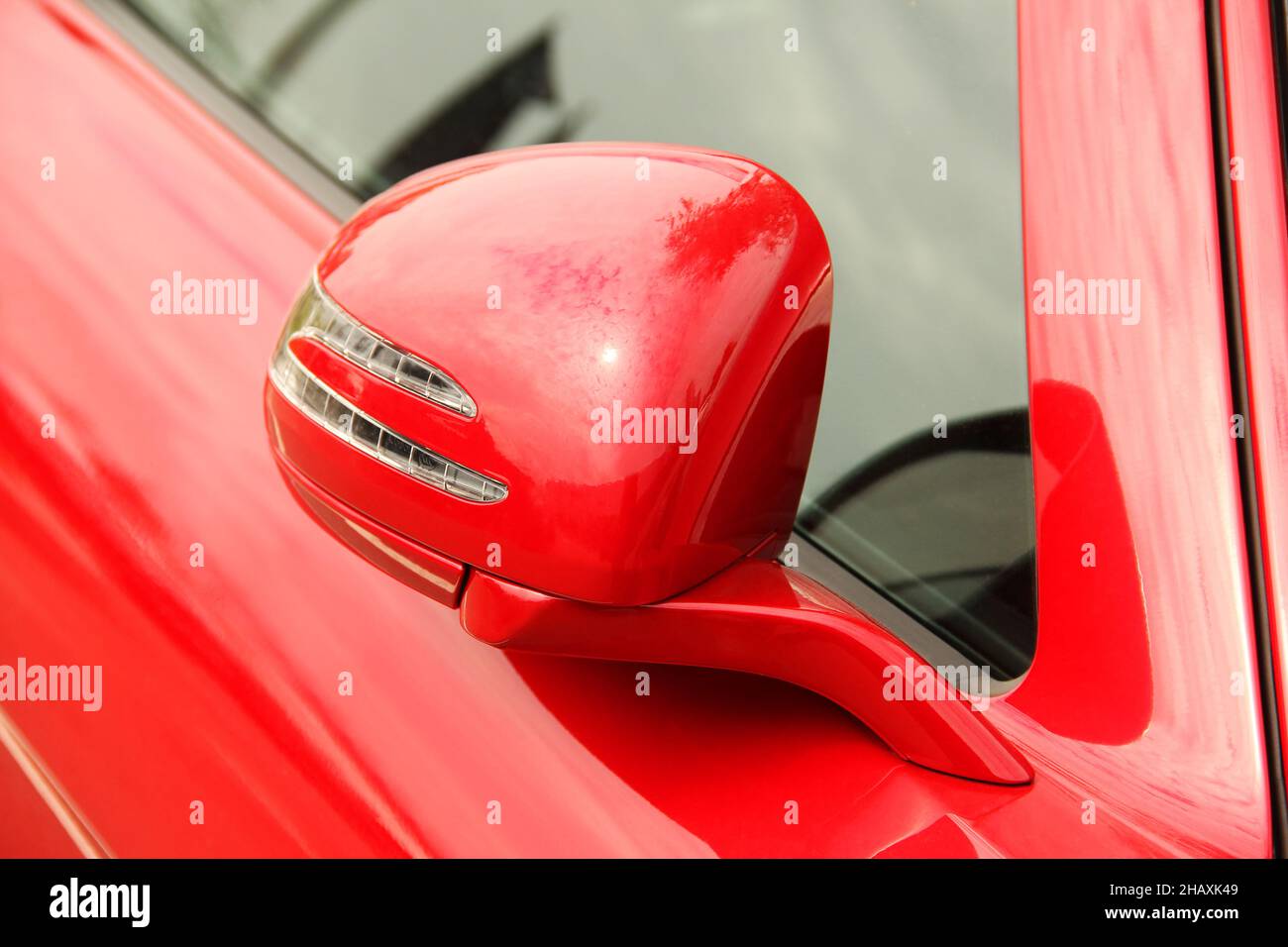 Rear view glass close up. Part of a red car Stock Photo - Alamy