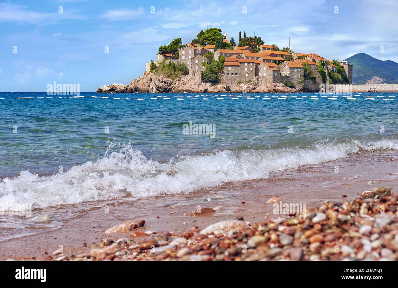 Sveti Stefan island, the most famous landmark of Montenegro Stock Photo