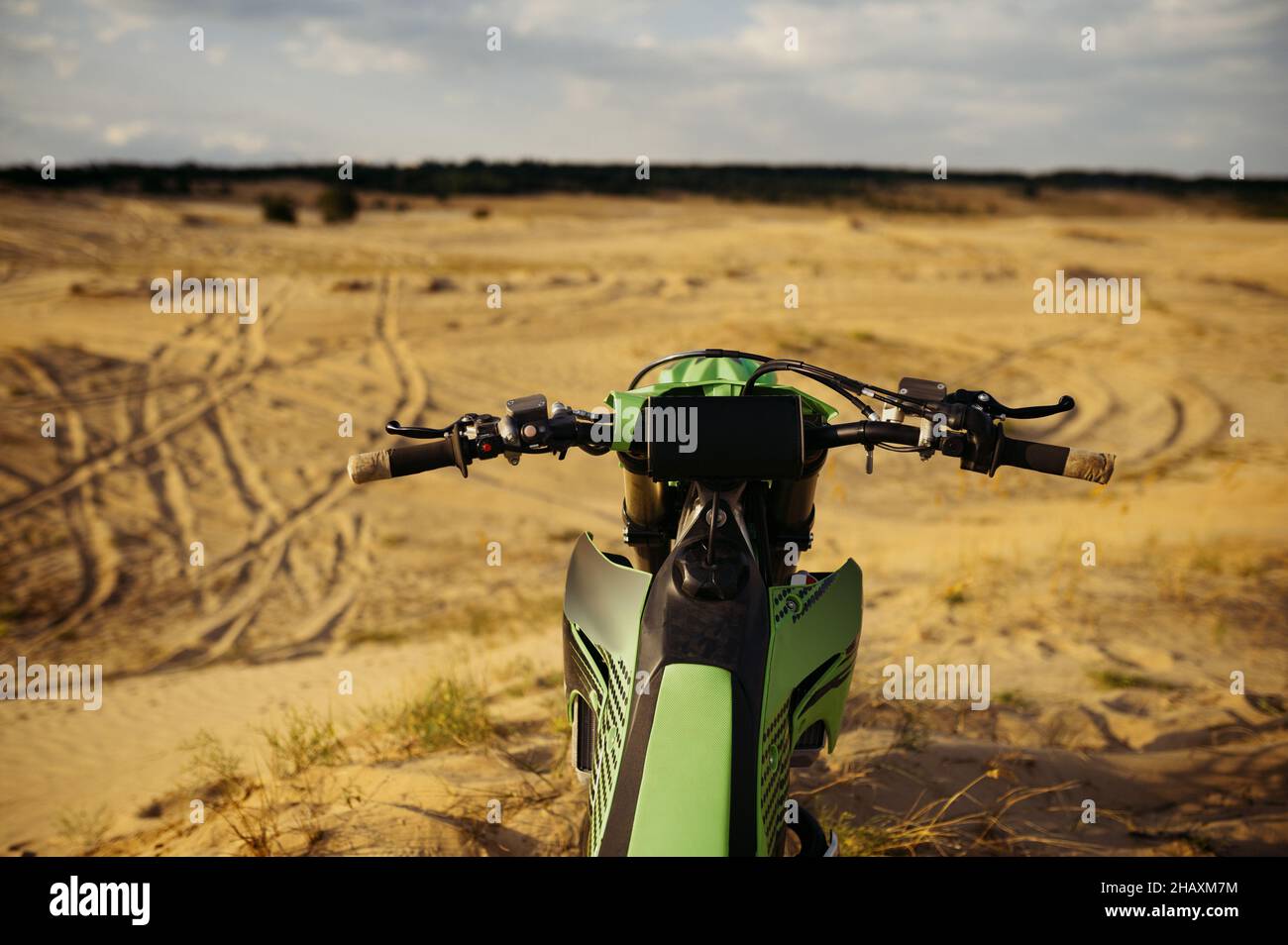 Motocross driver point of view on terrain Stock Photo