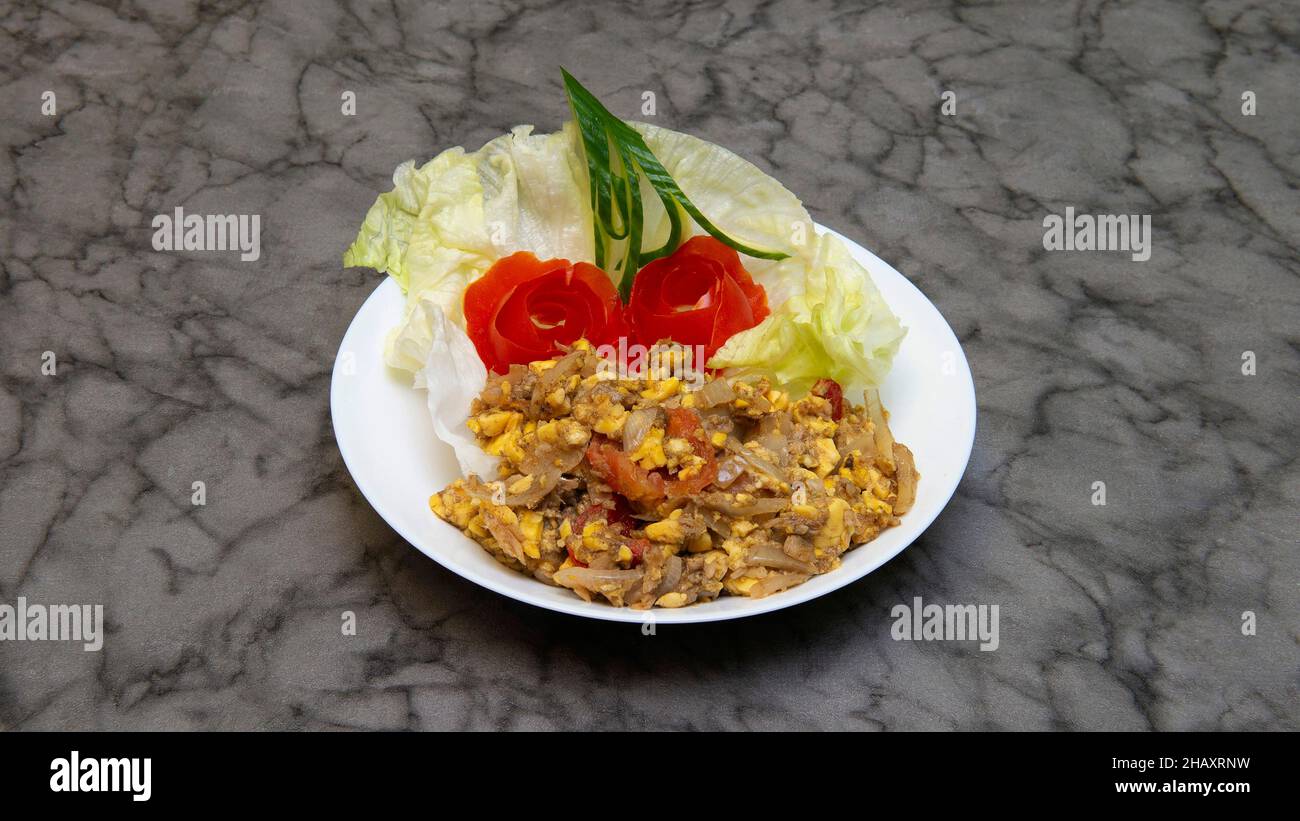 Ackee & swordfish Jamaican & West Indian Food Stock Photo Alamy