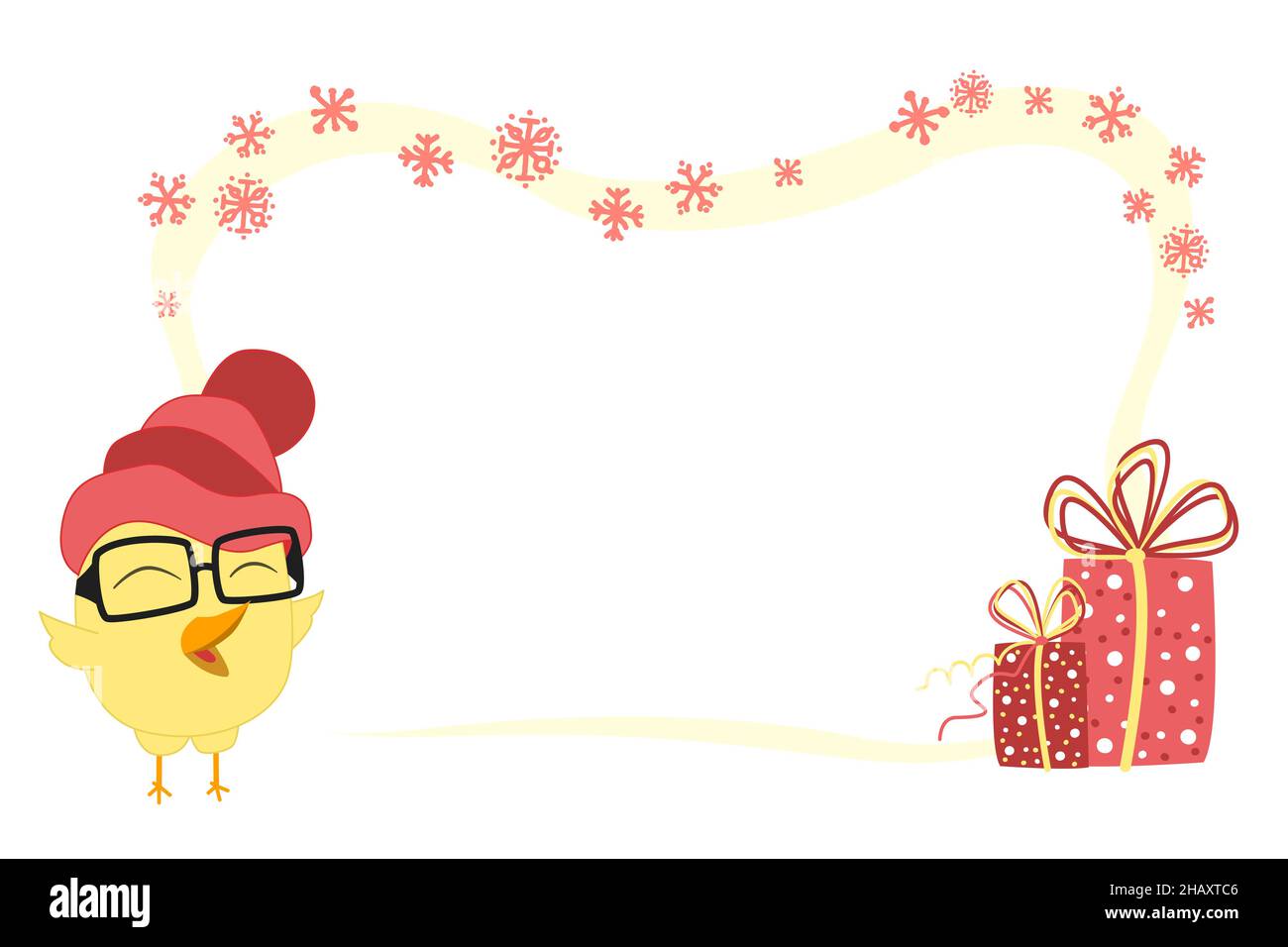 Frame for text. Template for a banner with a cute chicken in a hat and ...