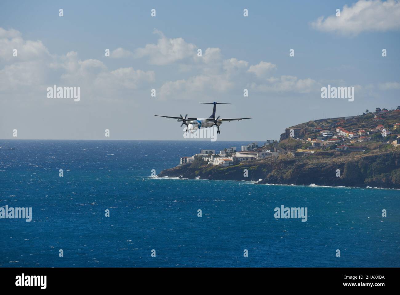 SATA Portugal plane landing at Funchal Airport, Madeira Stock Photo