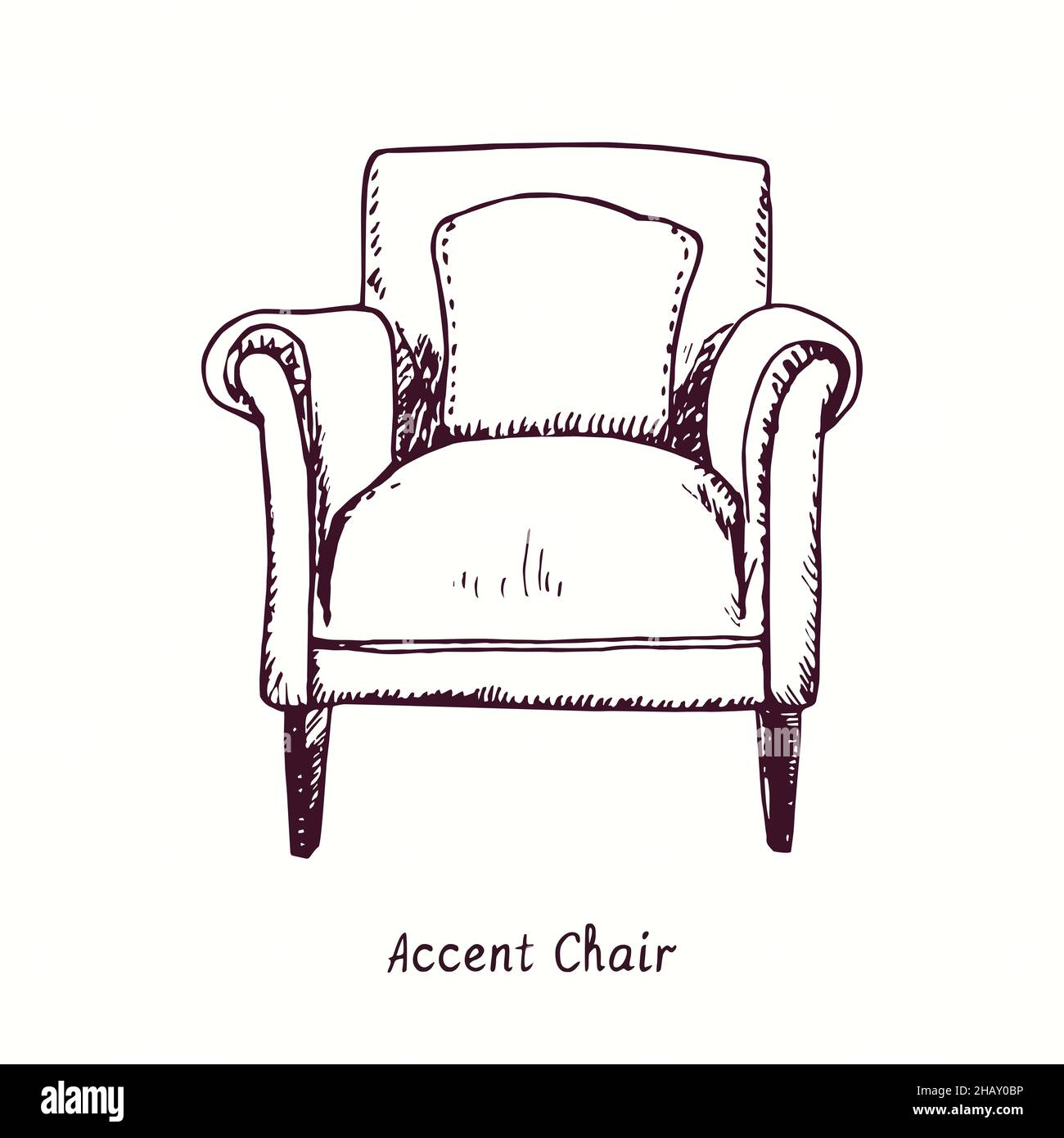 Accent Chair. Ink black and white doodle drawing in woodcut style Stock