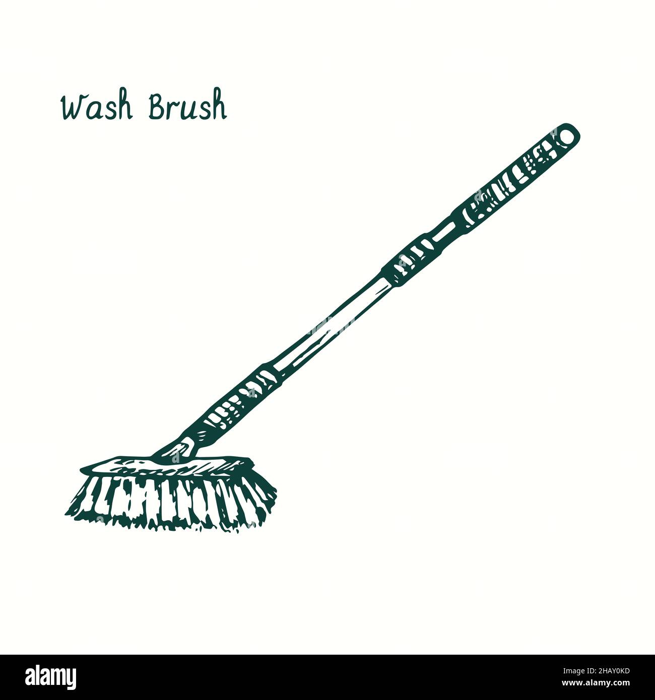 Wash Brush (mop) with long handle. Ink black and white doodle drawing