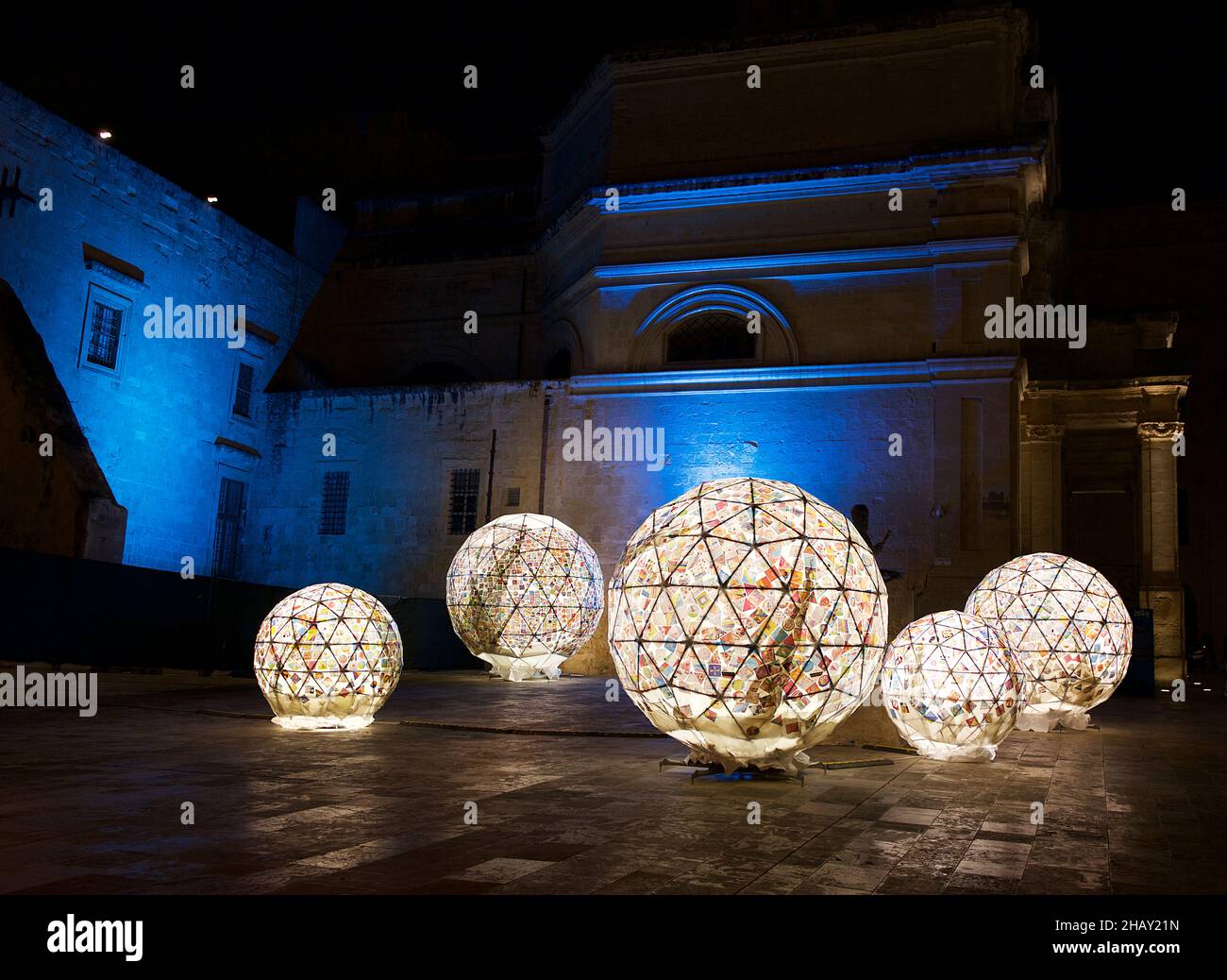 Christmas decorations at night, Valletta, Malta Stock Photo Alamy