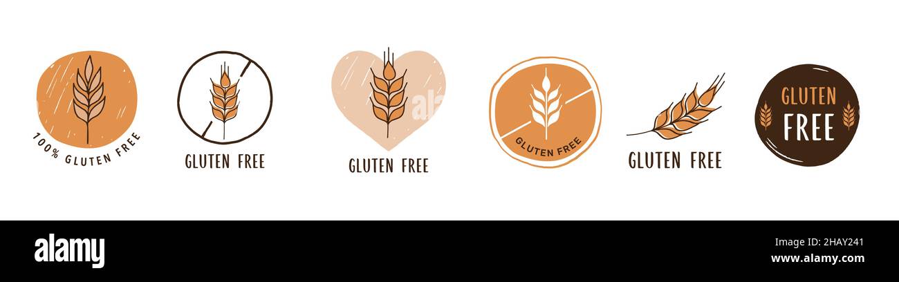 Gluten free, hand drawn icons, stickers, illustrations Stock Vector