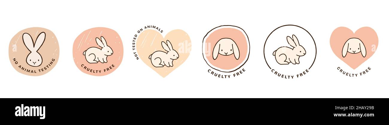 Cruelty Free, Note tested on animals hand drawn icons, logos, stamps, Organic, vegan and natural Stock Vector