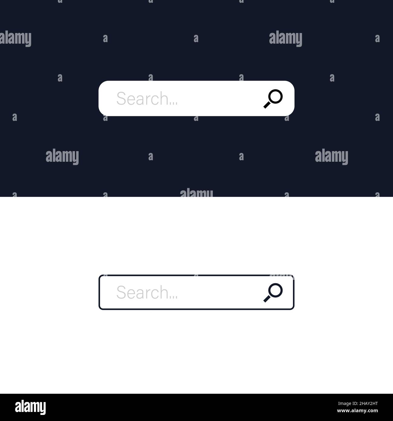 Search bar with icon and placeholder. On a dark and light background ...