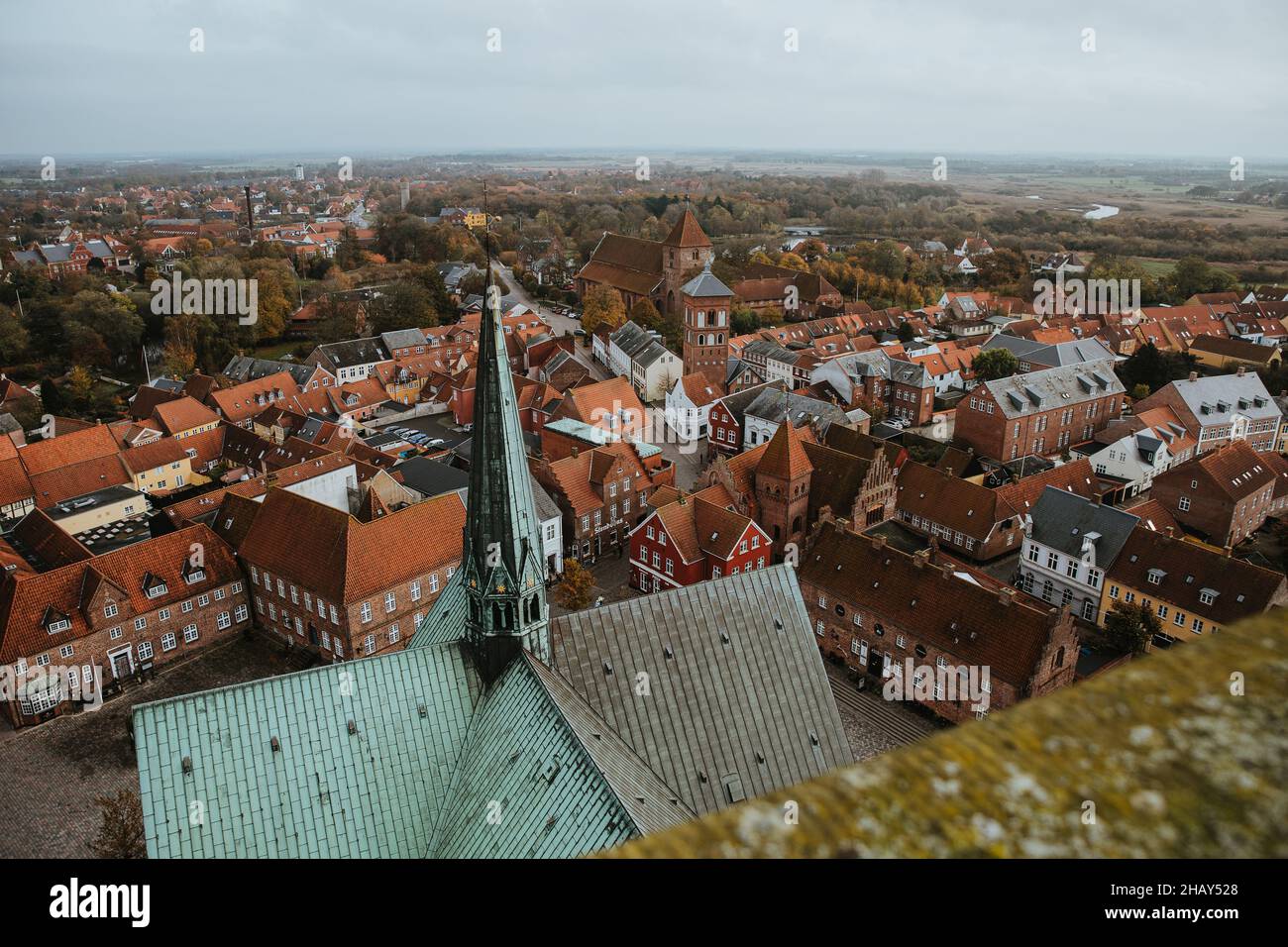 Beautiful view of the buildings of the oldest town in Ribe, Denmark ...