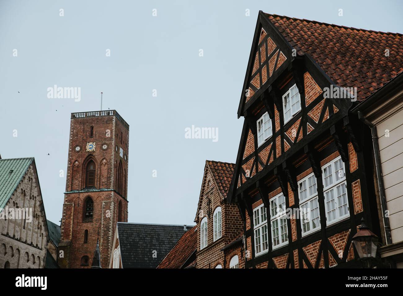 Beautiful shot of the buildings of the oldest town in Ribe, Denmark ...