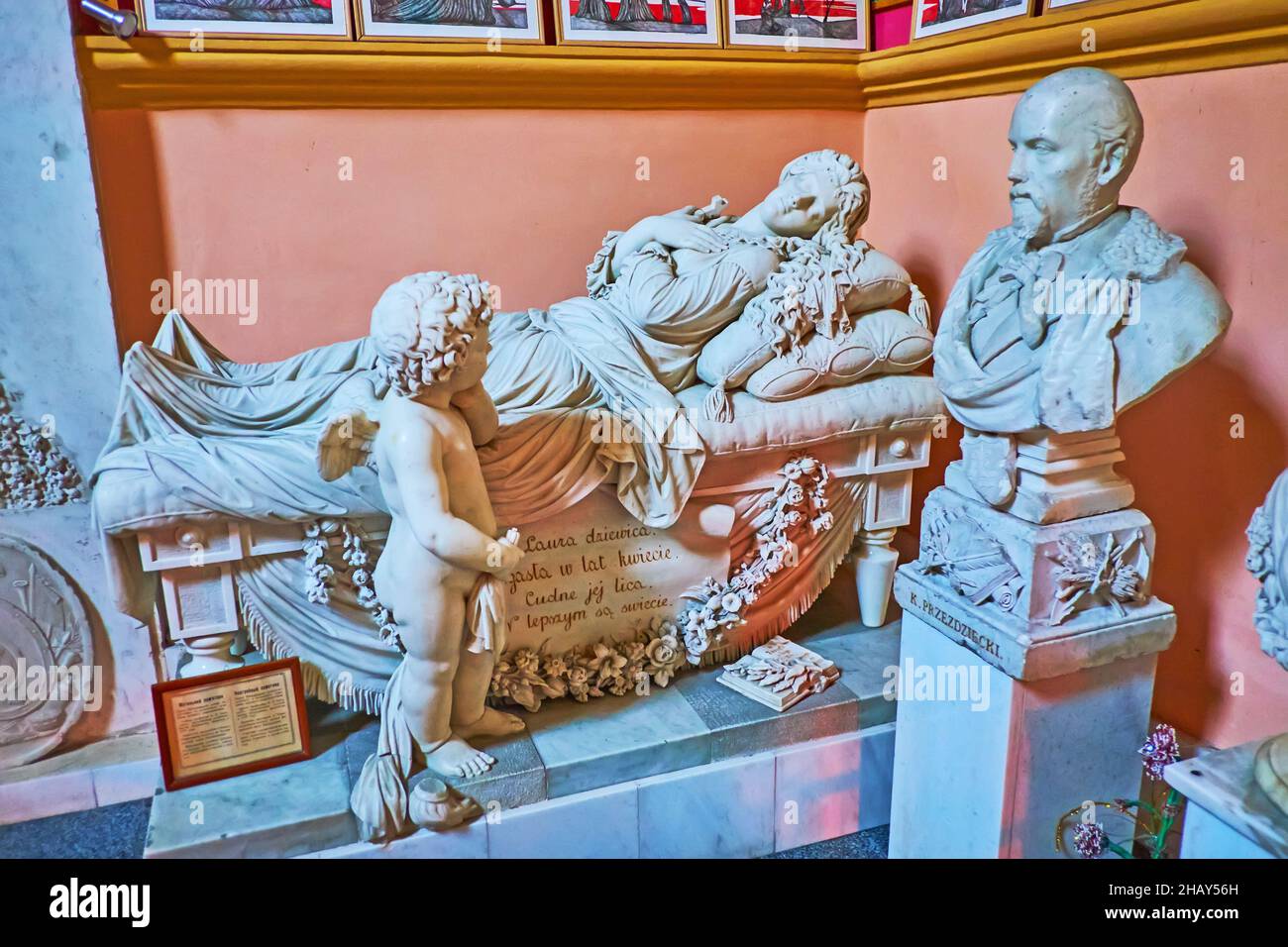 KAMIANETS, UKRAINE - JULY 14, 2021: The masterpiece marble tombstone of Laura Przezdzieska in a small chapel of St Peter and Paul Cathedral, on July 1 Stock Photo