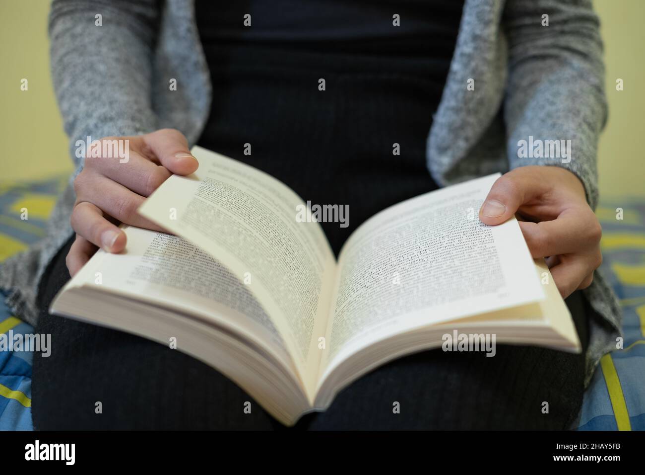 Woman reading book in leisure time,knowledge study in lock down,relax lifestyle Stock Photo