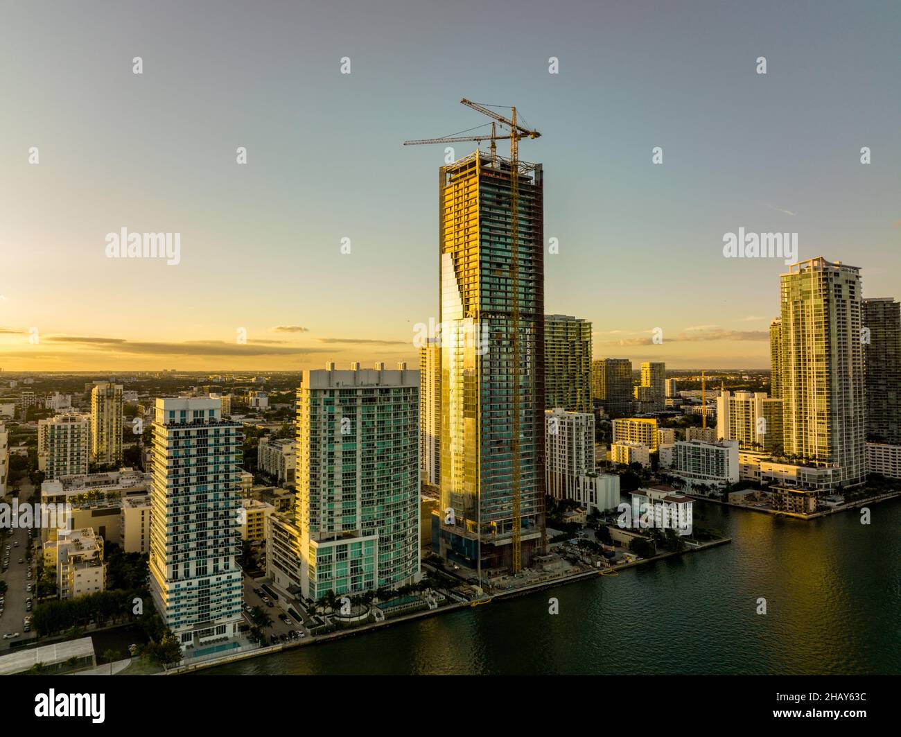 Aerial photo Missoni Baia under construction Edgewater Miami Stock