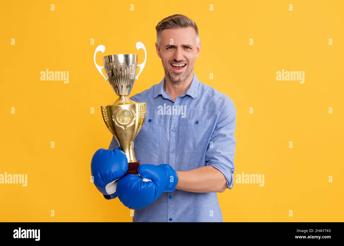 confident man ready for battle. celebrating success. male show power and authority. Stock Photo