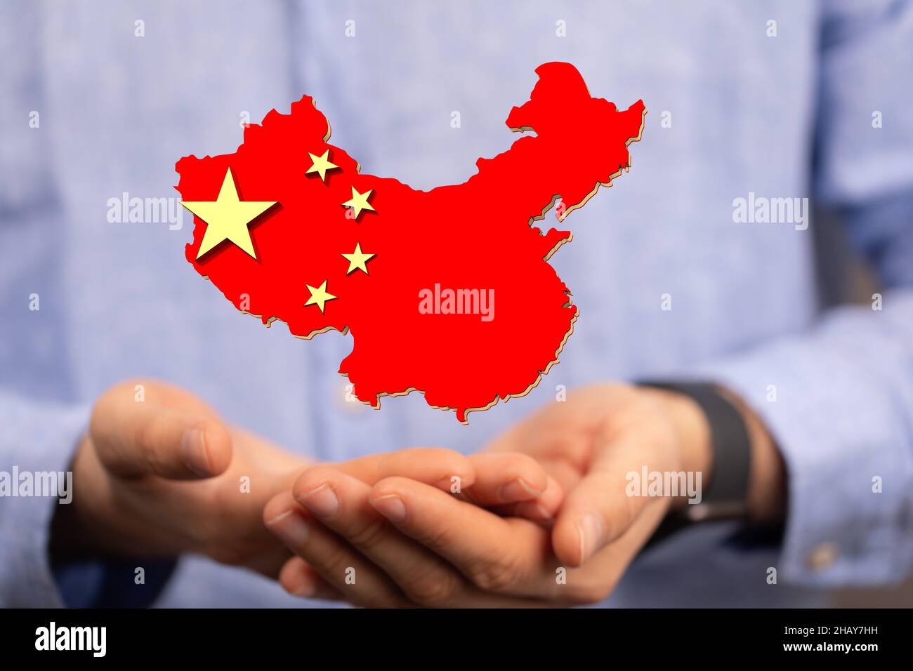 3D rendered China map hovering on a person's hand Stock Photo - Alamy