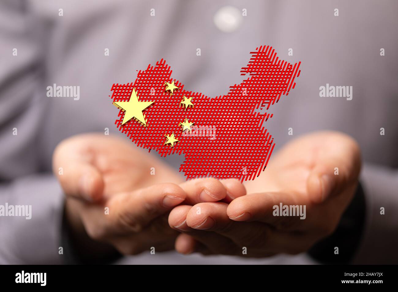 3D rendered China map hovering on a person's hand Stock Photo - Alamy