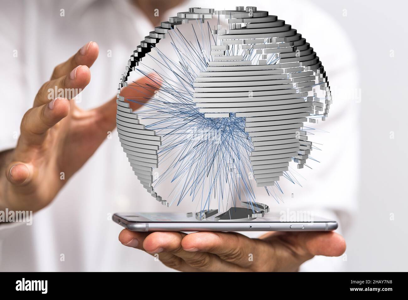 3D rendered futuristic globe held in a person's hand Stock Photo - Alamy
