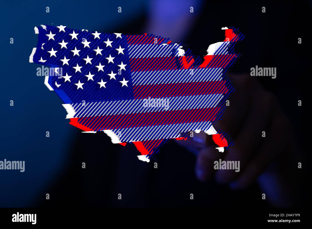 Person's hand touching the 3D rendered USA map Stock Photo - Alamy