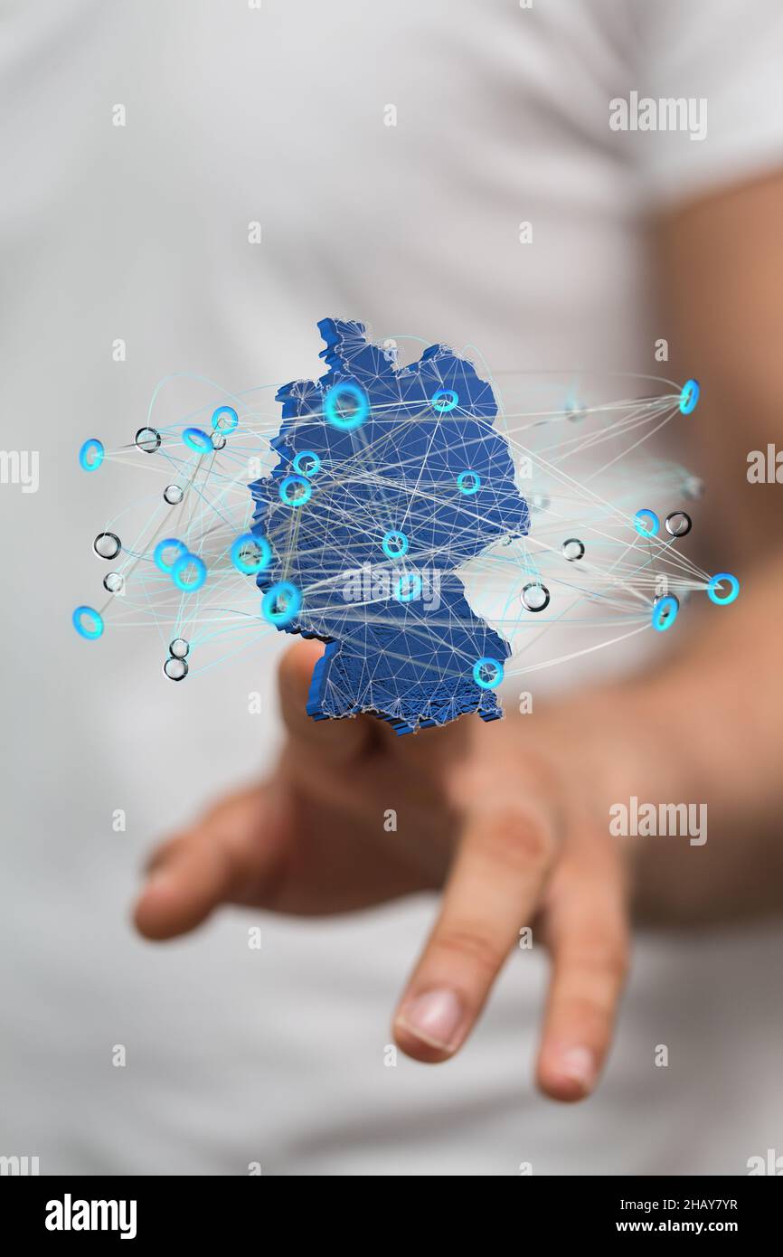 Person's hand touching the 3D rendered German map Stock Photo - Alamy