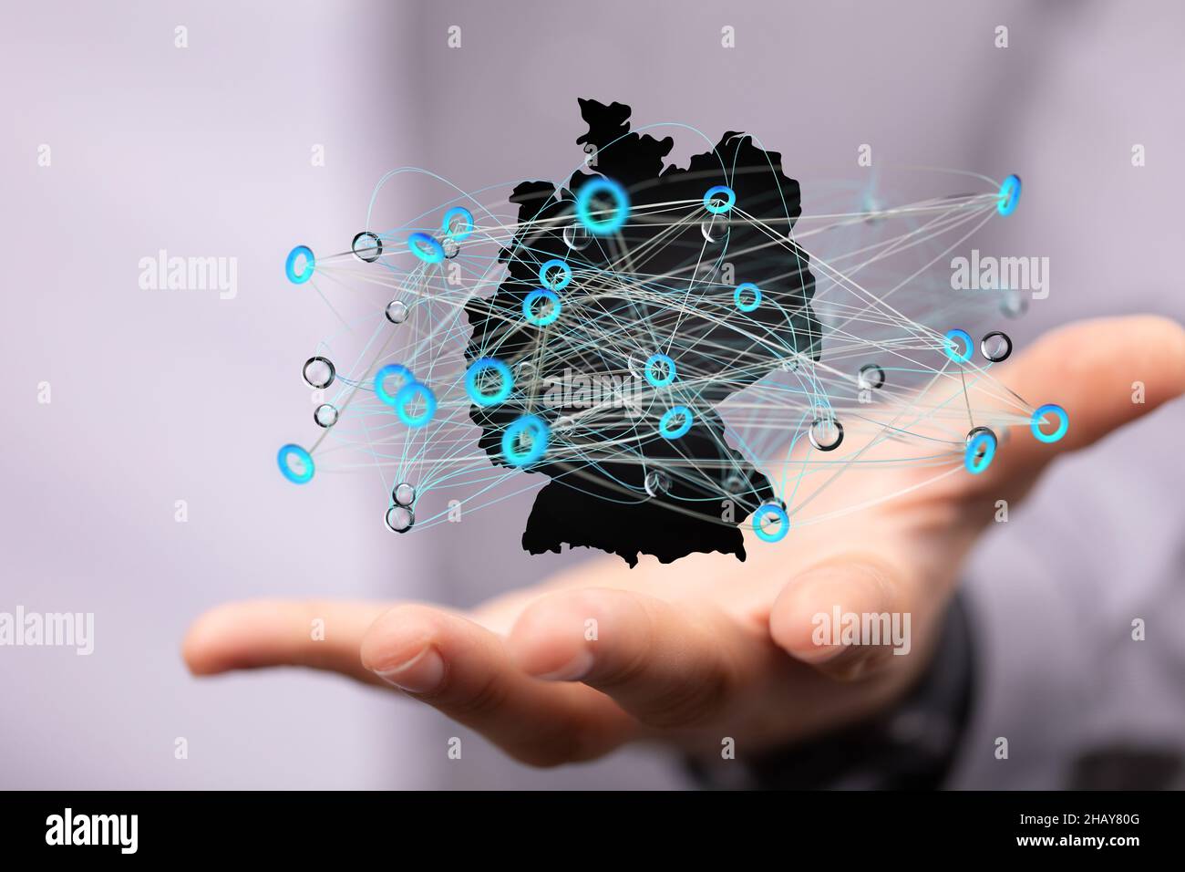 3D rendered German map hovering on a person's hand Stock Photo - Alamy