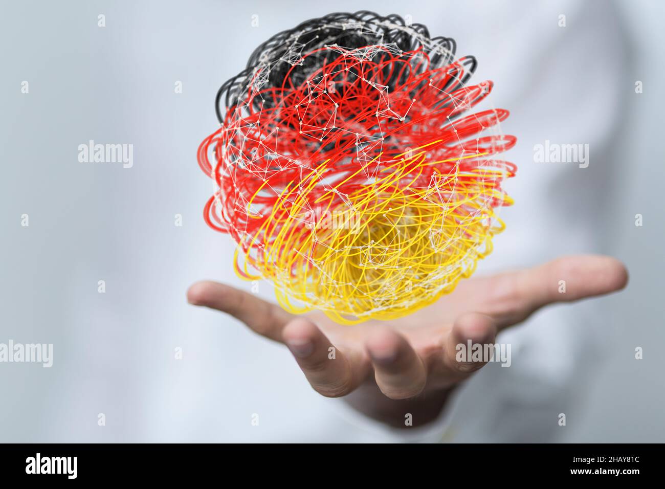 3D rendered German map hovering on a person's hand Stock Photo - Alamy