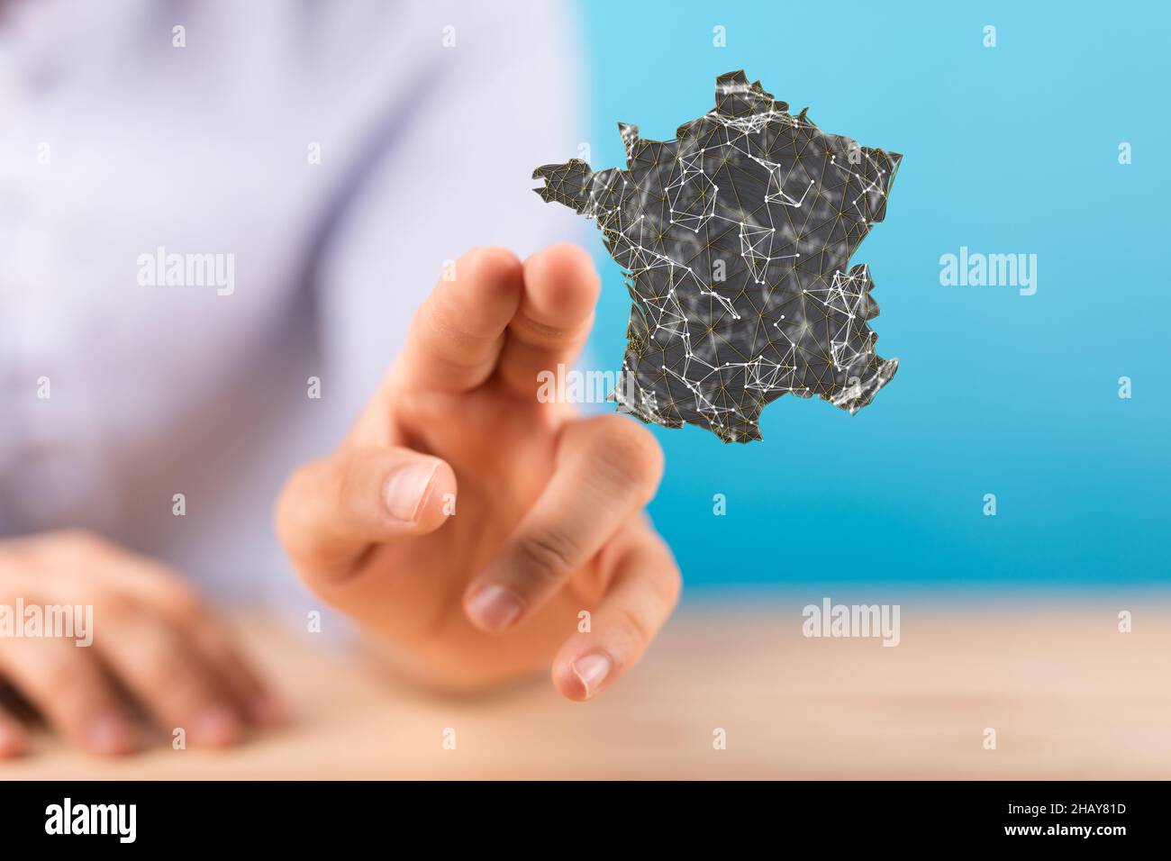 Person's hand touching the 3D rendered France map Stock Photo - Alamy