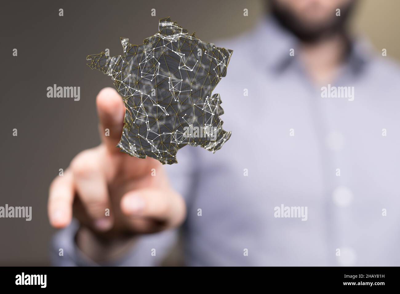 Person's hand touching the 3D rendered France map Stock Photo - Alamy