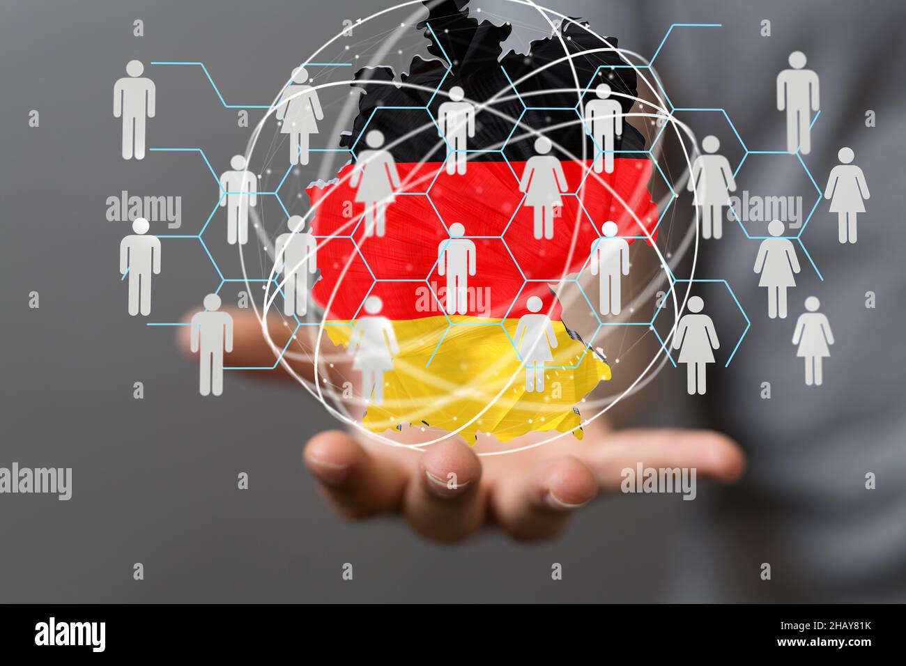 3D rendered German map hovering on a person's hand Stock Photo - Alamy