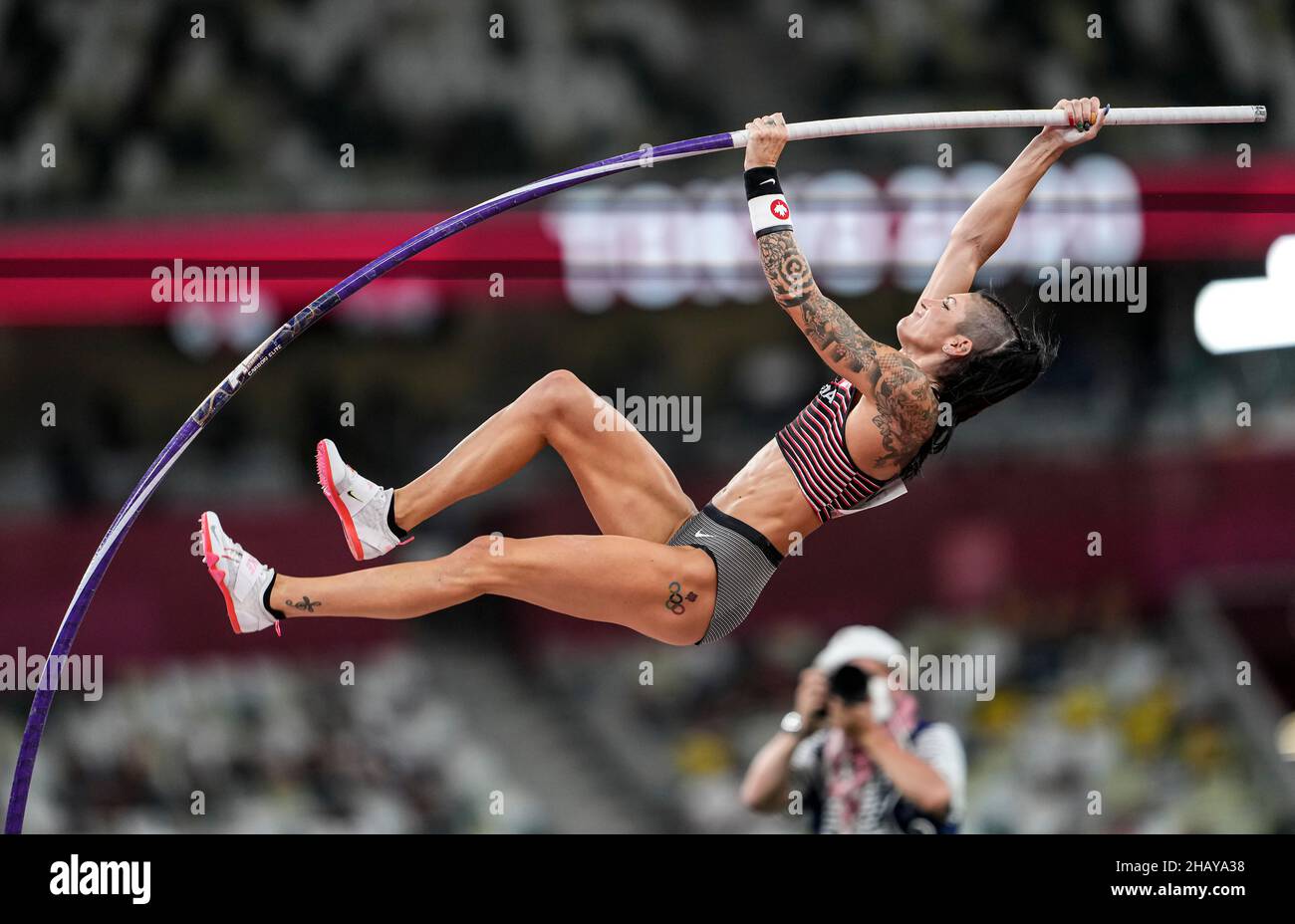 Anicka Newell participating in the Tokyo 2020 Olympics in the pole vault discipline Stock Photo
