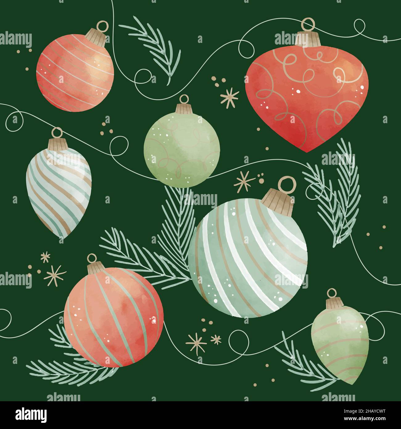 watercolor christmas ball ornaments vector design illustration Stock