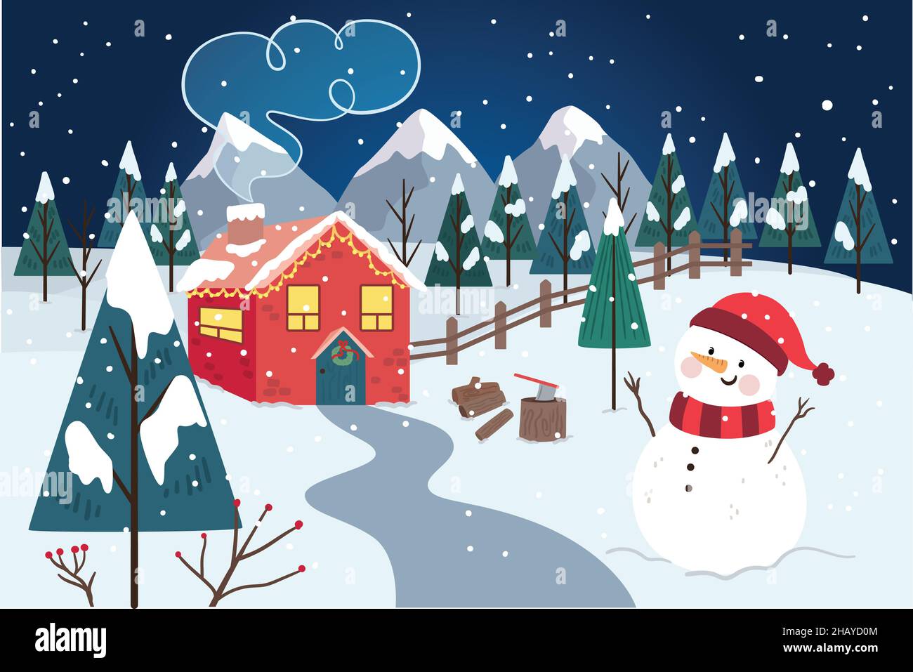 winter landscape flat vector design illustration Stock Vector