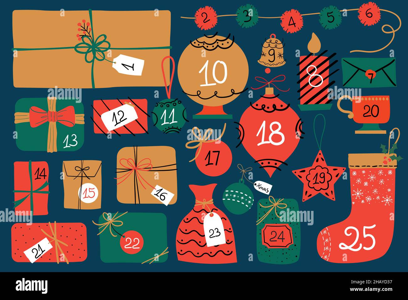 red golden advent calendar vector design illustration Stock Vector ...