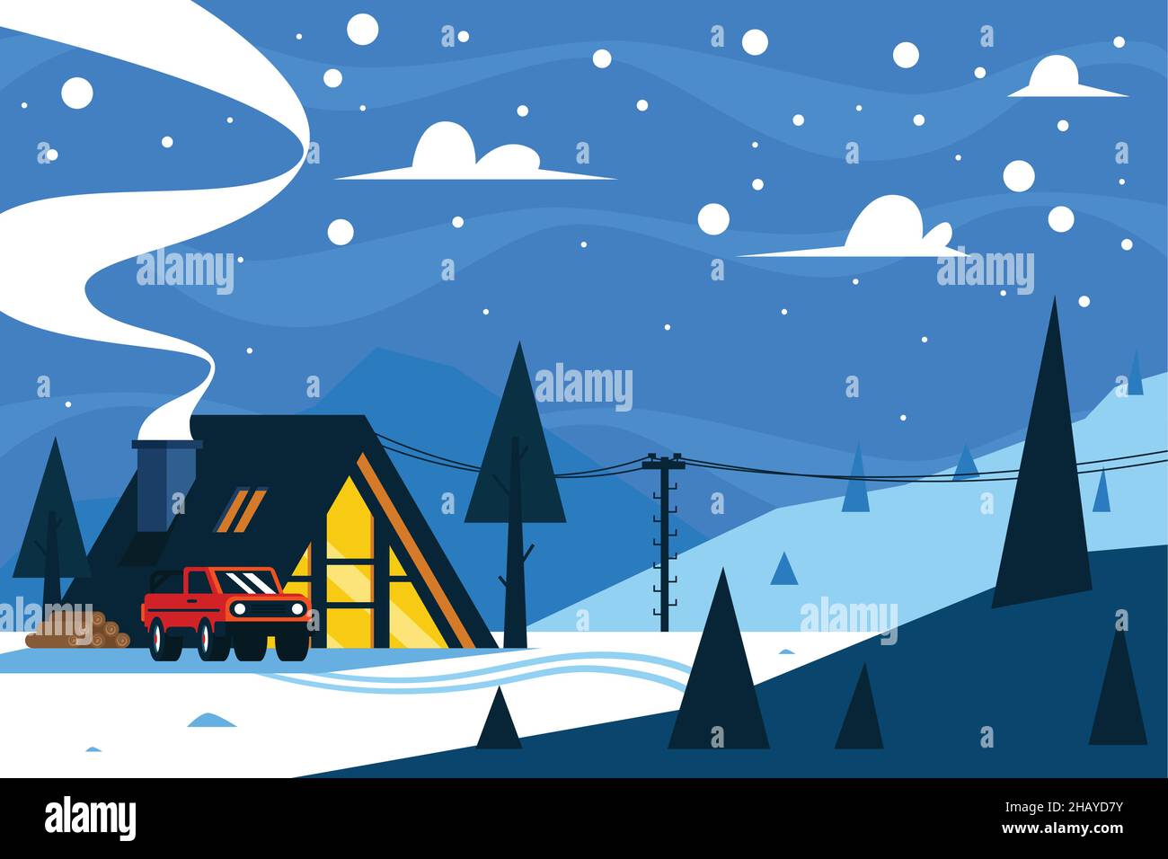 winter landscape flat vector design illustration Stock Vector