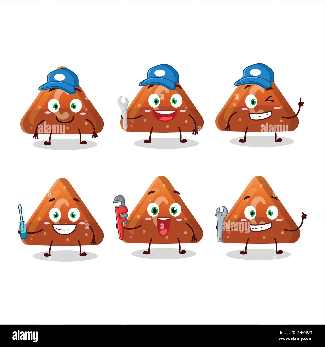 mechanic orange gummy candy C cute mascot character with pliers. Vector illustration Stock Vector