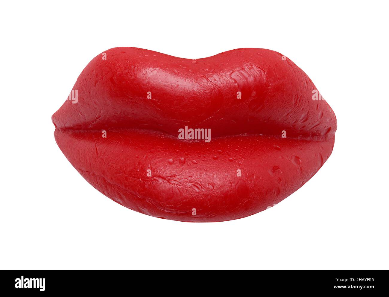 Red Wax Lips Cut Out on White. Stock Photo