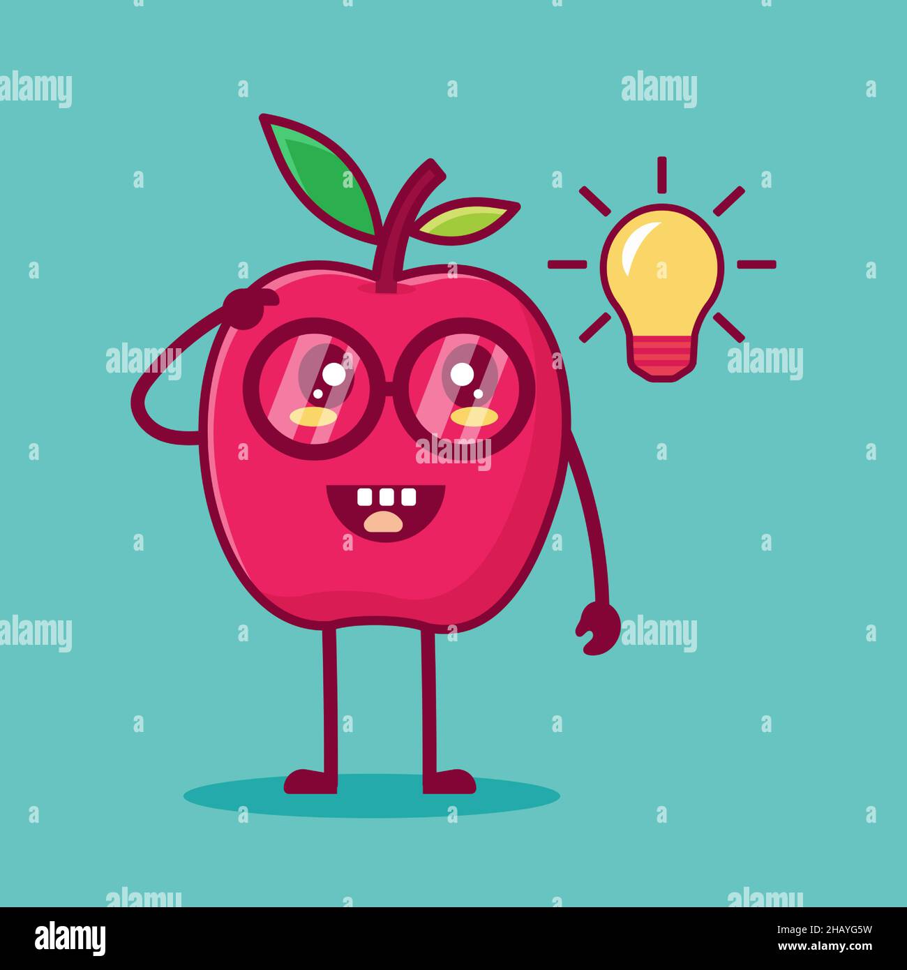 cute nerd apple character vector illustration in flat style. suitable for icon, symbol,mascot Stock Vector