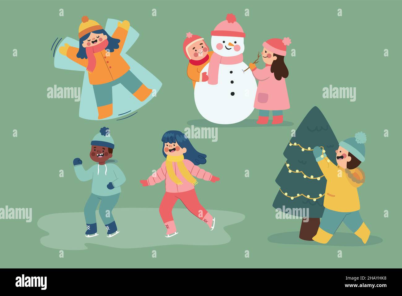 people doing outdoor winter activities vector design illustration Stock Vector