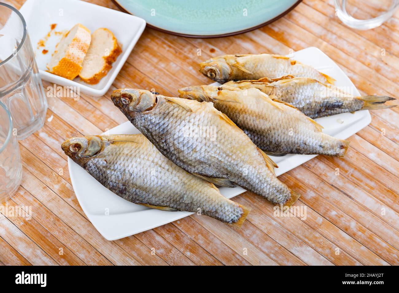 Dried roaches served on plate Stock Photo